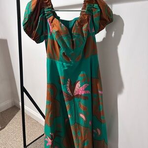 Anthropologie Maeve Teal and Brown Midi Dress